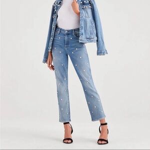 7 For All Mankind | Luxe Vintage Edie Pearl Studded Crop Straight Jeans - 26
